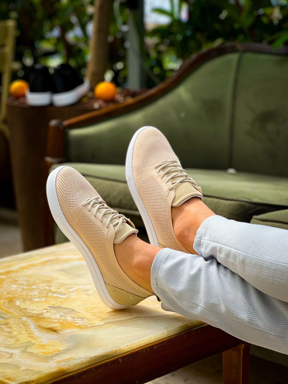 KB-101 Beige Knitted Lace-Up Casual Men's Shoes - STREETMODE ™
