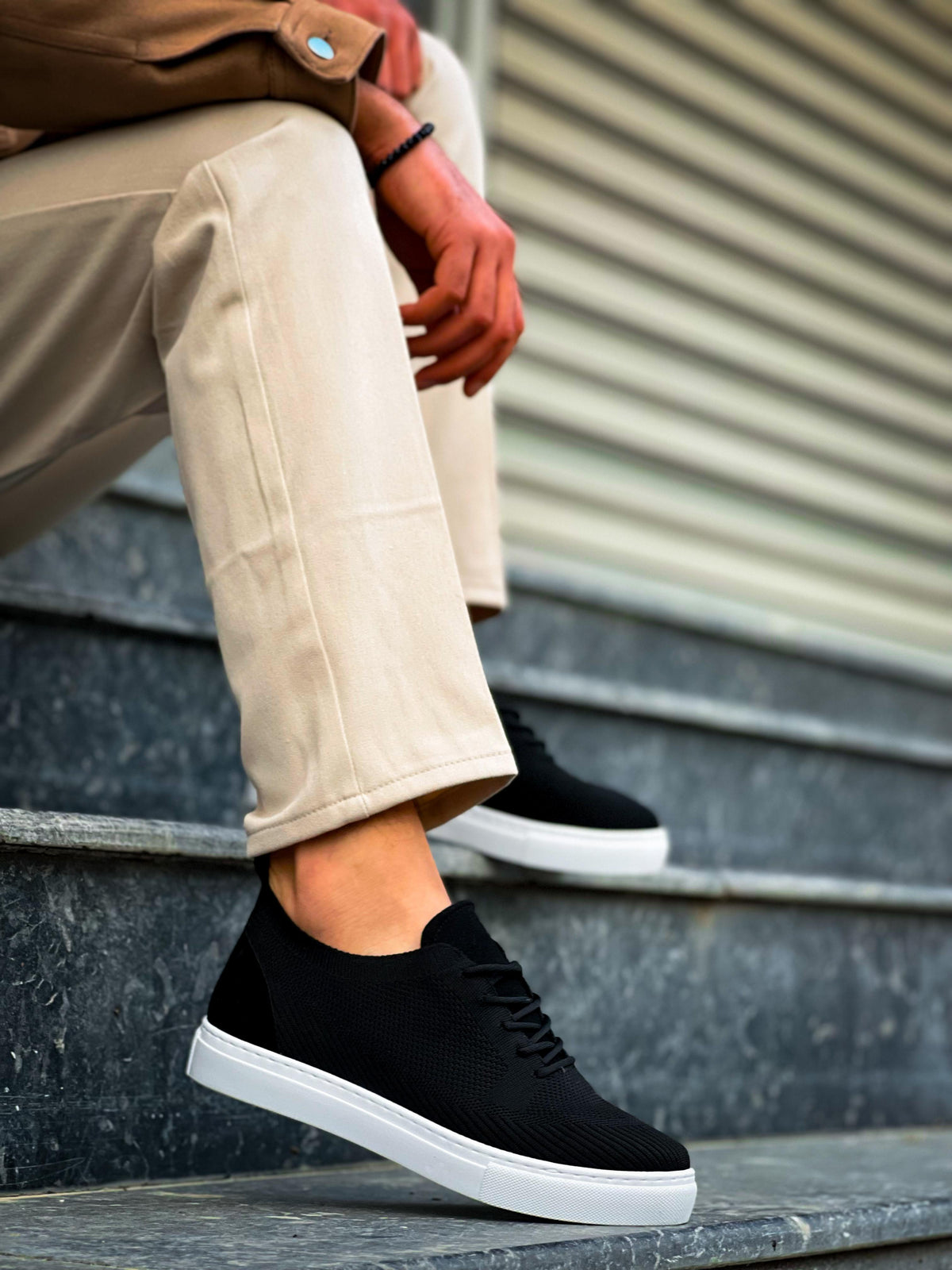 KB-101 Black Knitted Lace-Up Casual Men's Shoes - STREETMODE ™