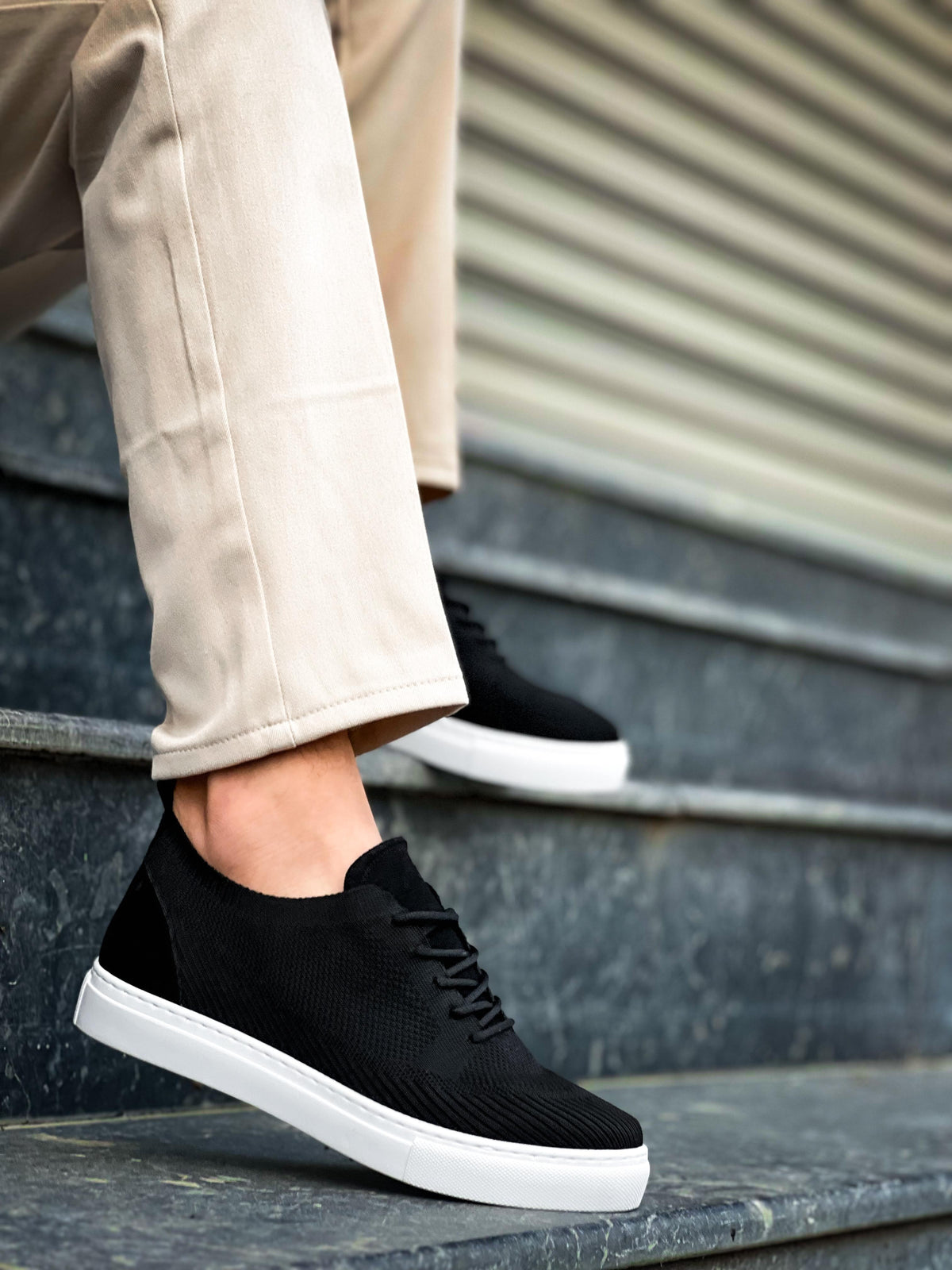 KB-101 Black Knitted Lace-Up Casual Men's Shoes - STREETMODE ™