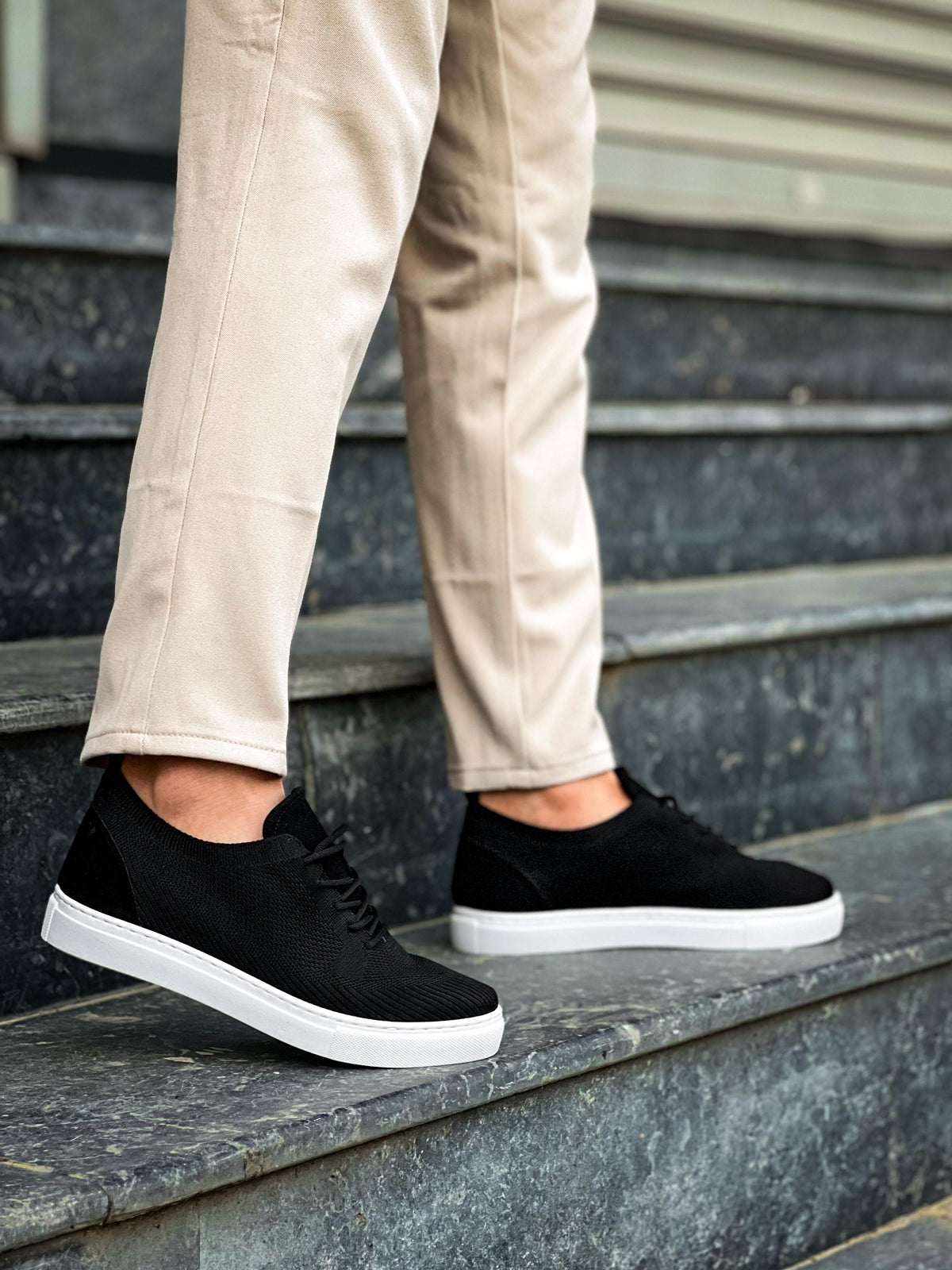 KB-101 Black Knitted Lace-Up Casual Men's Shoes - STREETMODE ™
