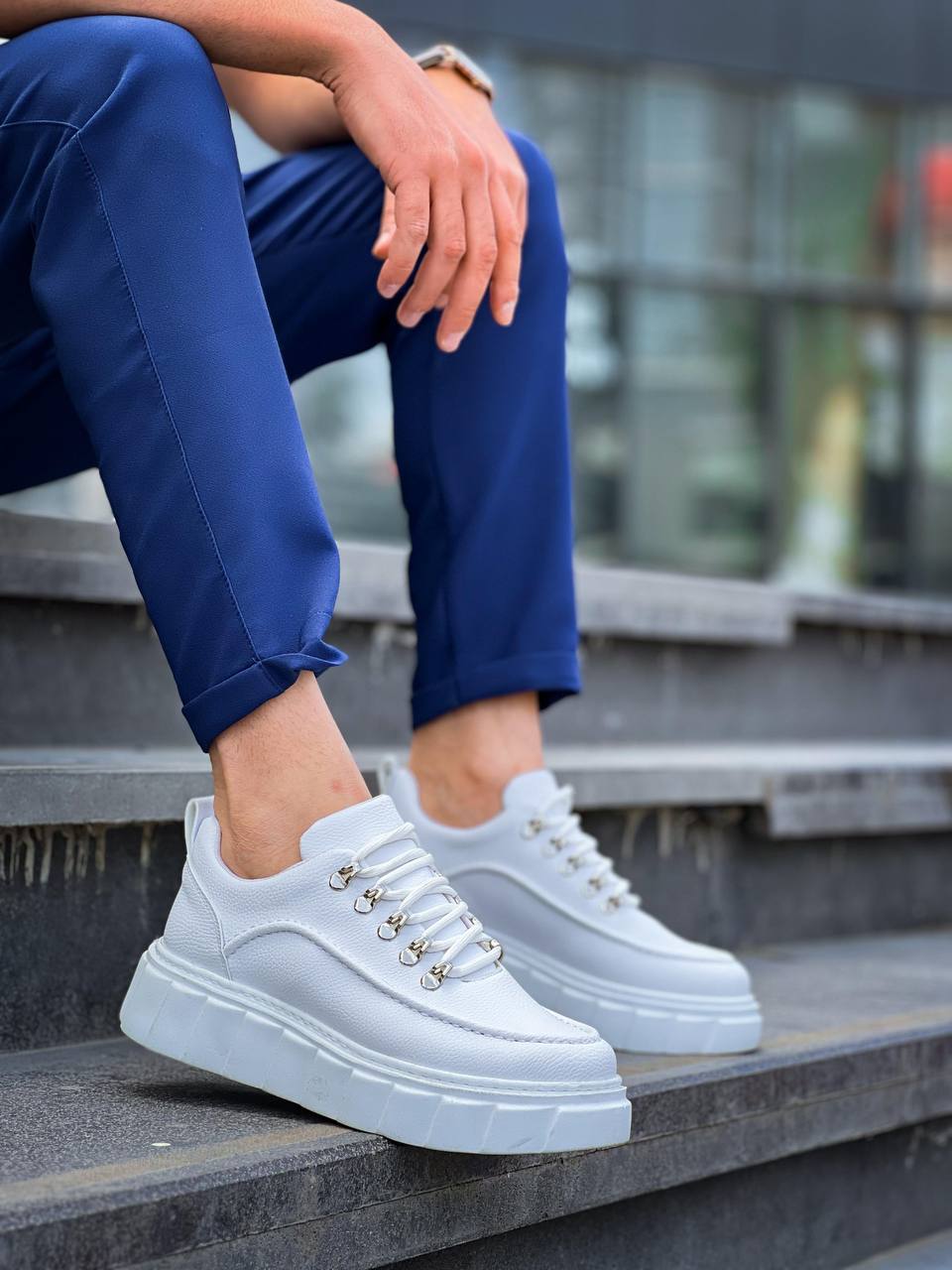 KB-X10 White Skin White High Sole Casual Sneakers