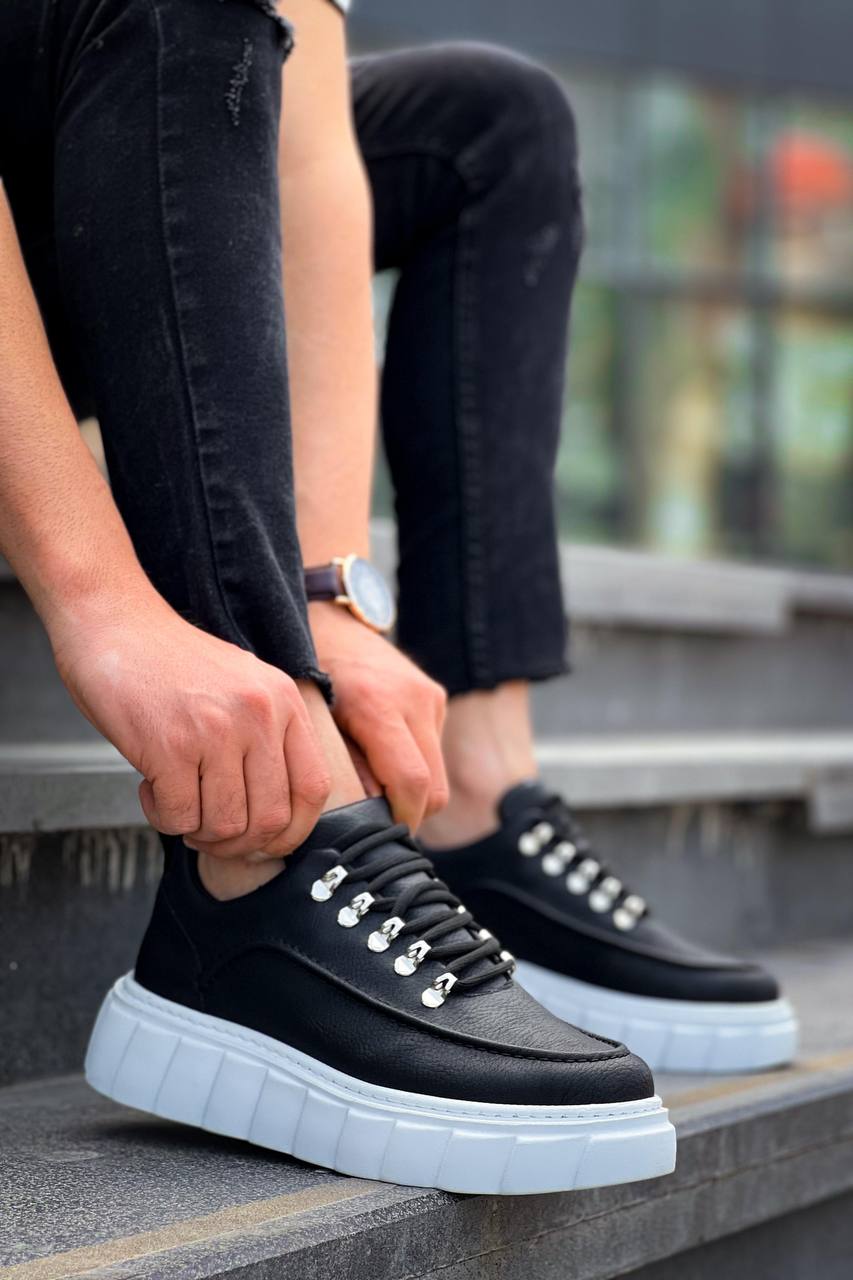KB-X10 Black Skin White High Sole Casual Sneakers