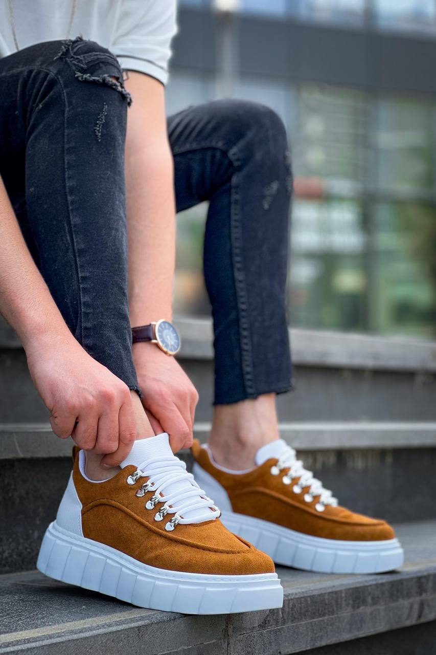 KB-X10 Brown Suede White High Sole Casual Sneakers