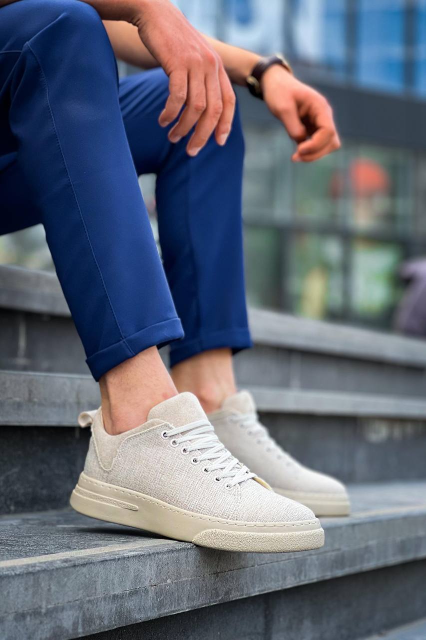KB-X204 Beige Linen Beige High Sole Casual Men's Sneakers