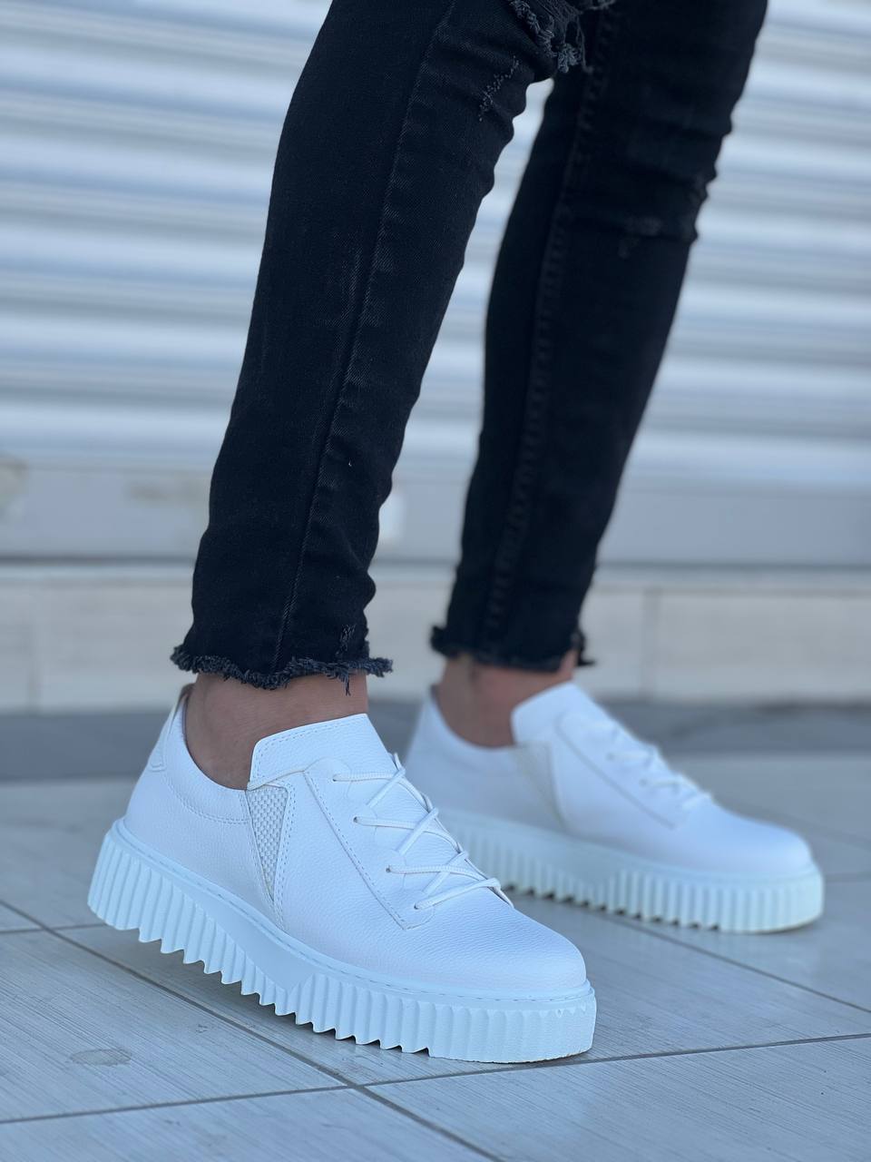 KB-X502 White Skin High White Sole Lace Detailed Elastic Casual Men's Shoes - STREETMODE ™