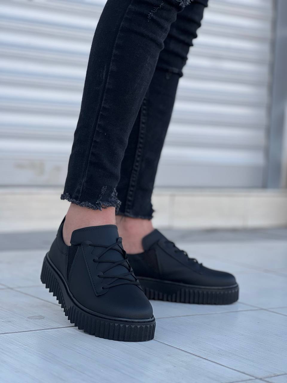 KB-X502 Black Skin High Black Sole Lace Detailed Elastic Casual Men's Shoes - STREETMODE ™