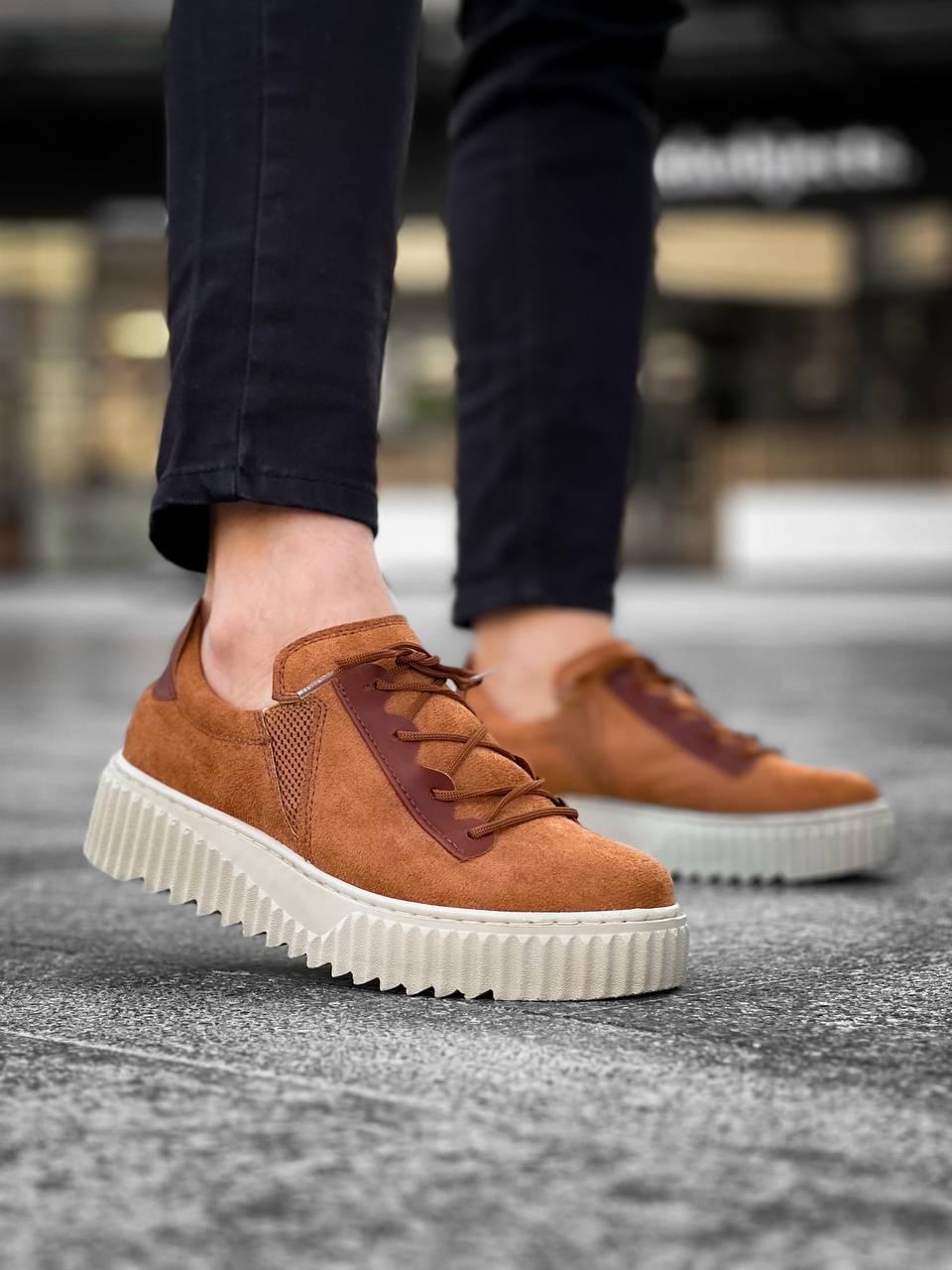 KB-X502 Brown Suede High Beige Sole Lace Detailed Elastic Casual Men's Shoes - STREETMODE ™