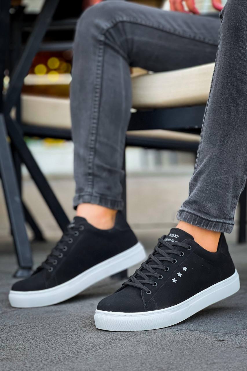 KB-X7 Black Suede High White Sole Lace-Up Casual Men's Shoes - STREETMODE ™