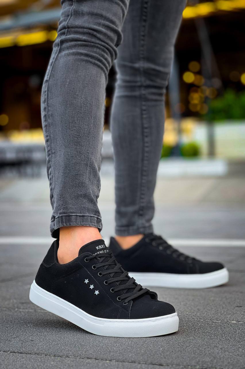 KB-X7 Black Suede High White Sole Lace-Up Casual Men's Shoes - STREETMODE ™