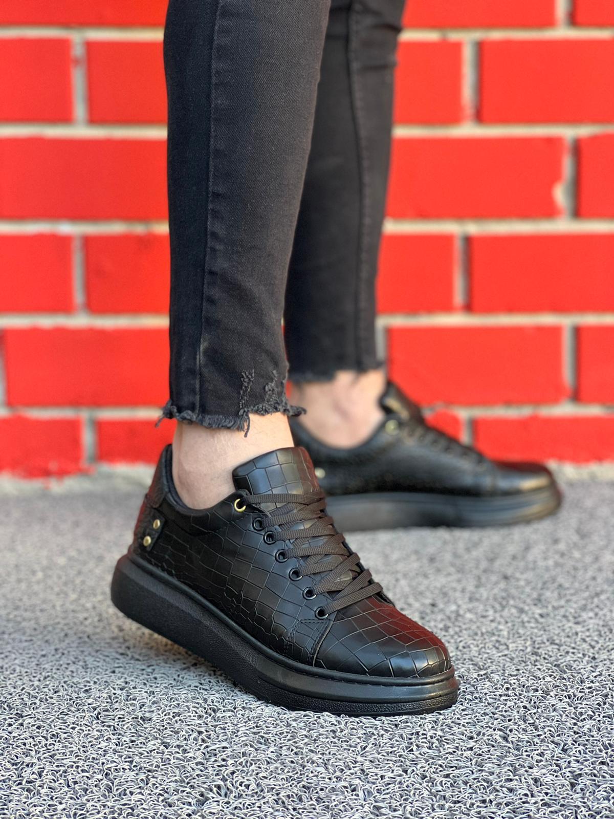 KB047 Charcoal Crocodile Casual Men's sneakers Shoes - STREETMODE ™