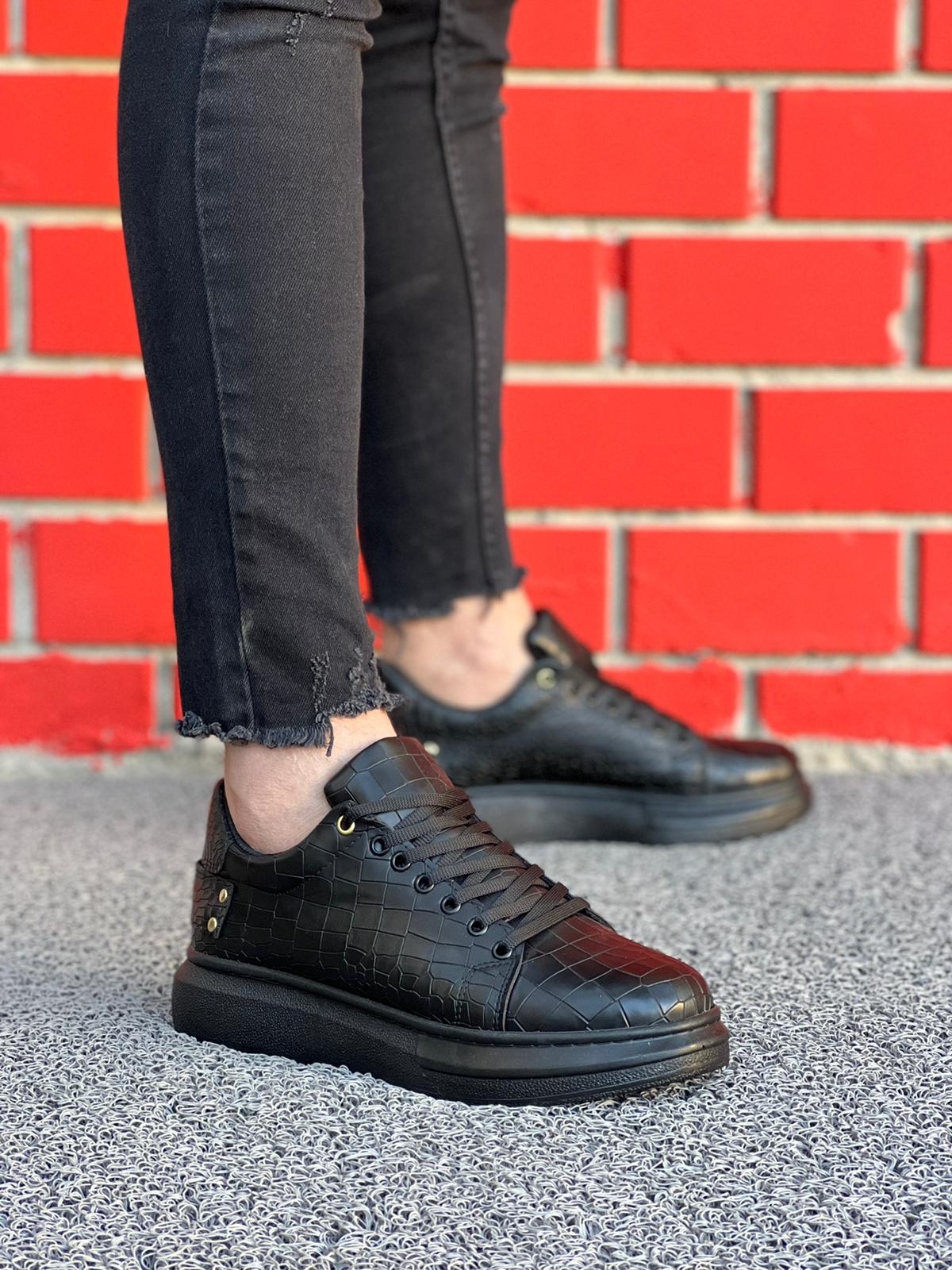 KB047 Charcoal Crocodile Casual Men's sneakers Shoes - STREETMODE ™