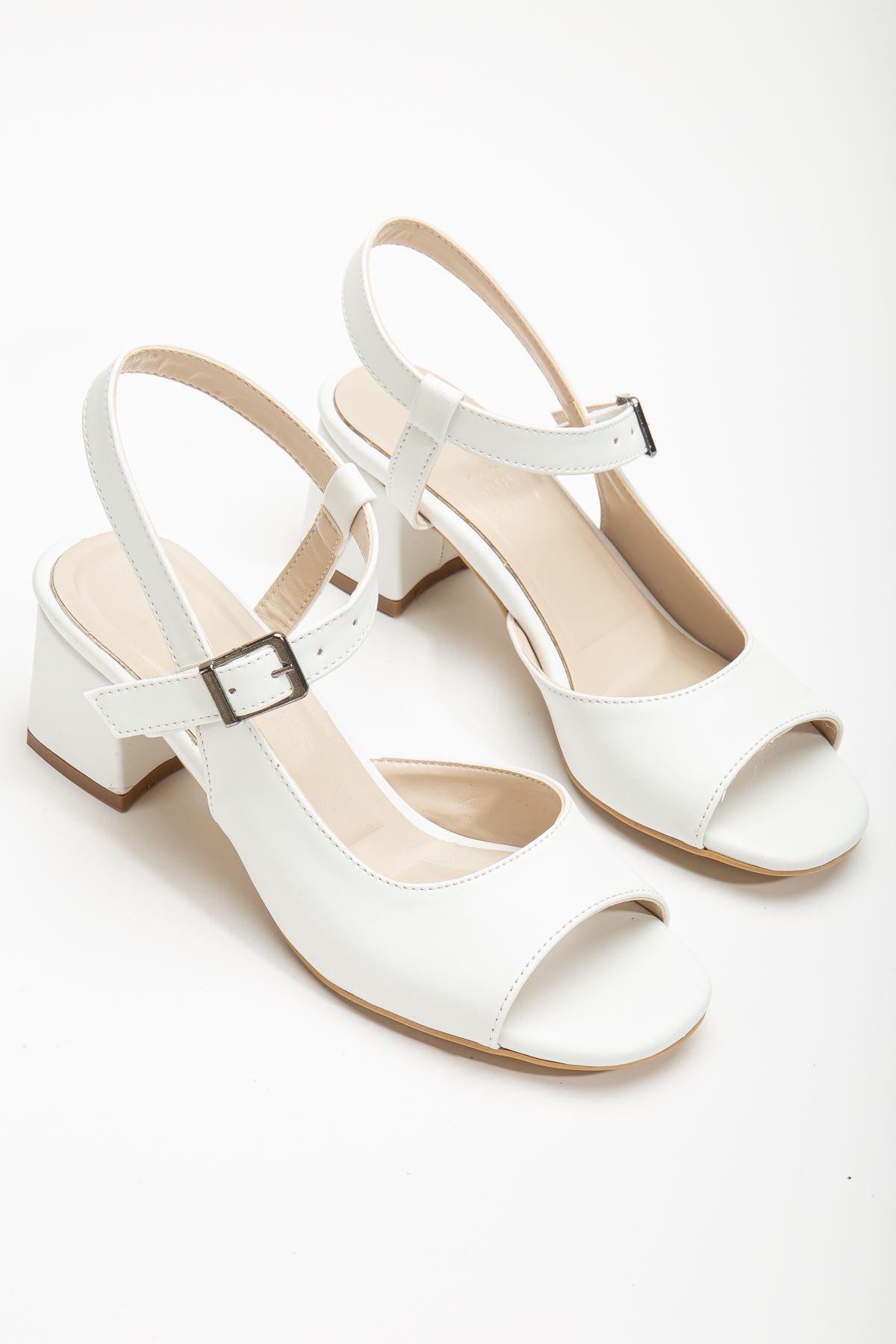 High Heel White Leather Blunt Toe Women's Shoes