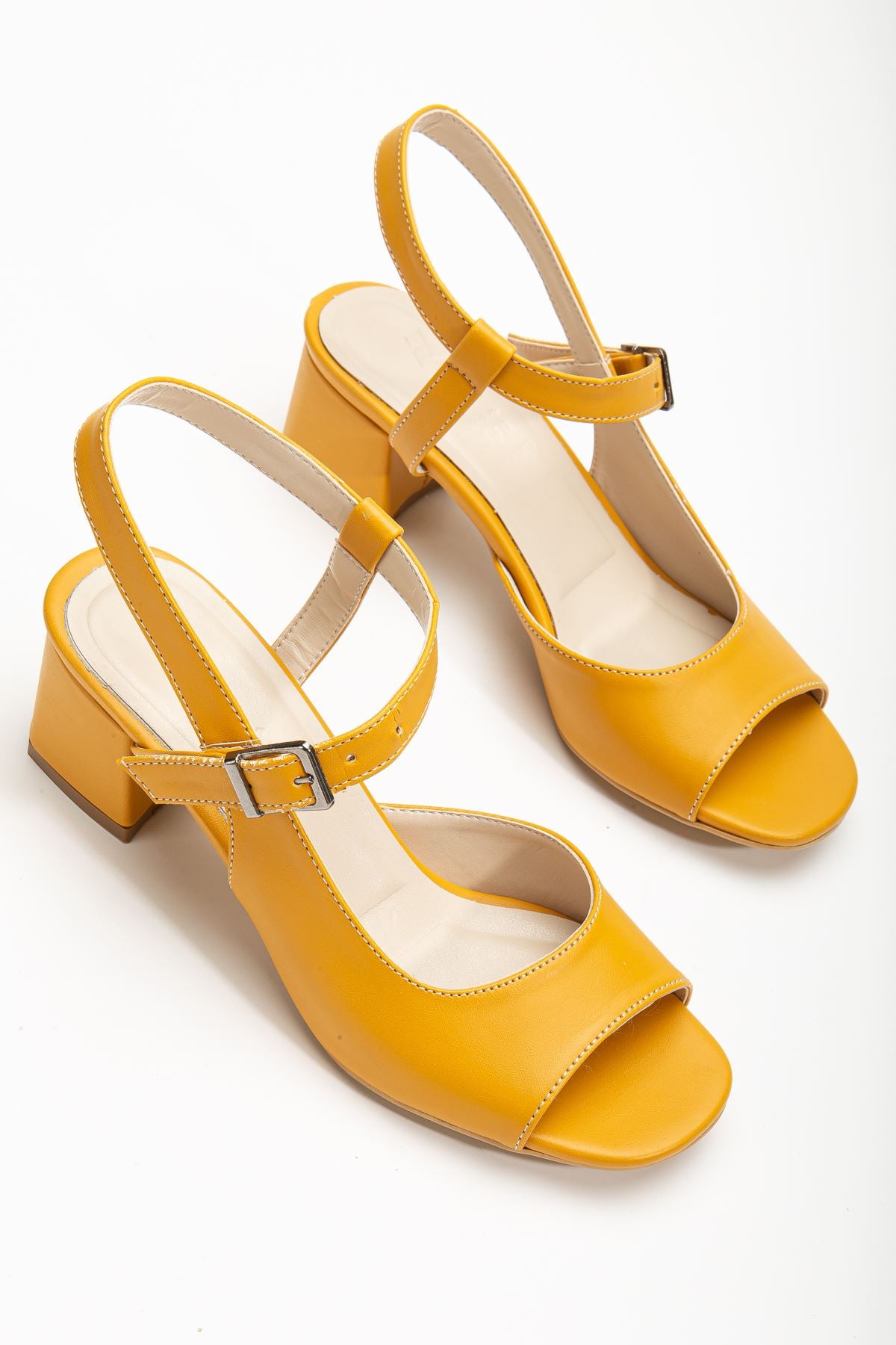 Keri Heeled Mustard Skin Blunt Toe Women's Shoes - STREETMODE ™