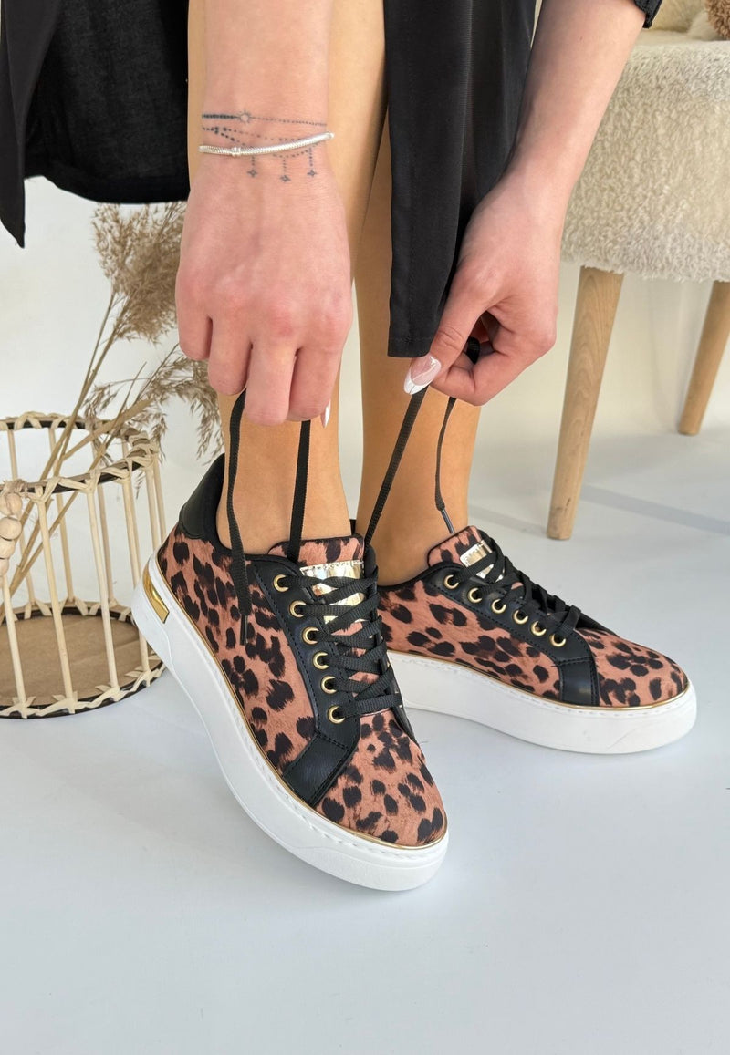 Women's Leopard Satin Lace-Up Sneakers - STREETMODE ™