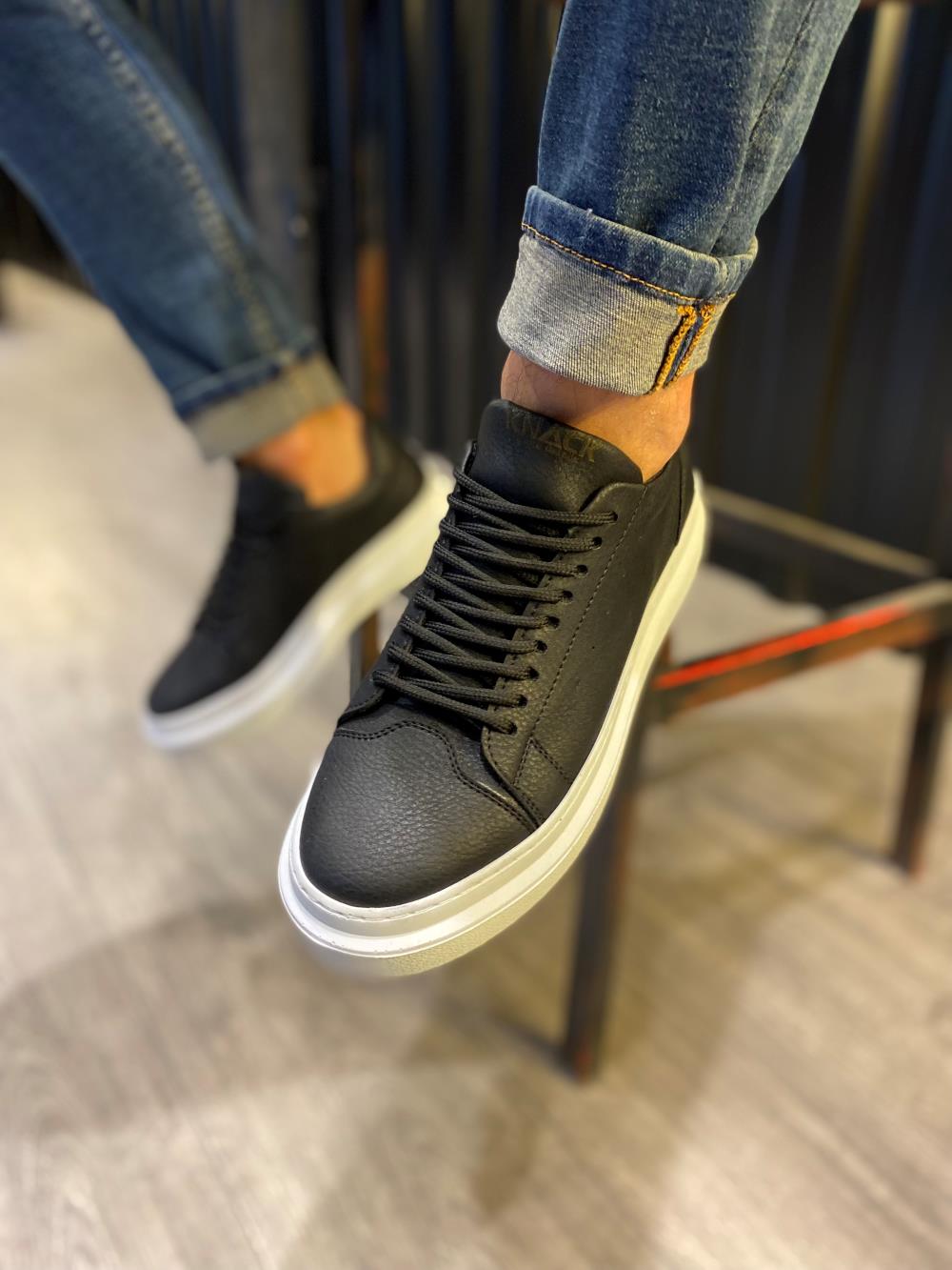STM Men's Casual Sneakers Shoes 421 Black (White Sole) - STREETMODE ™