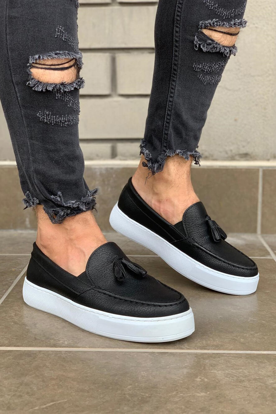 Men's Casual Sports Classic Shoes 717 Black (White Sole)