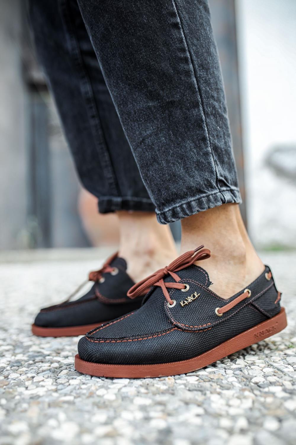 Men's Seasonal Linen Shoes 008 Black (Brown Sole) - STREETMODE ™