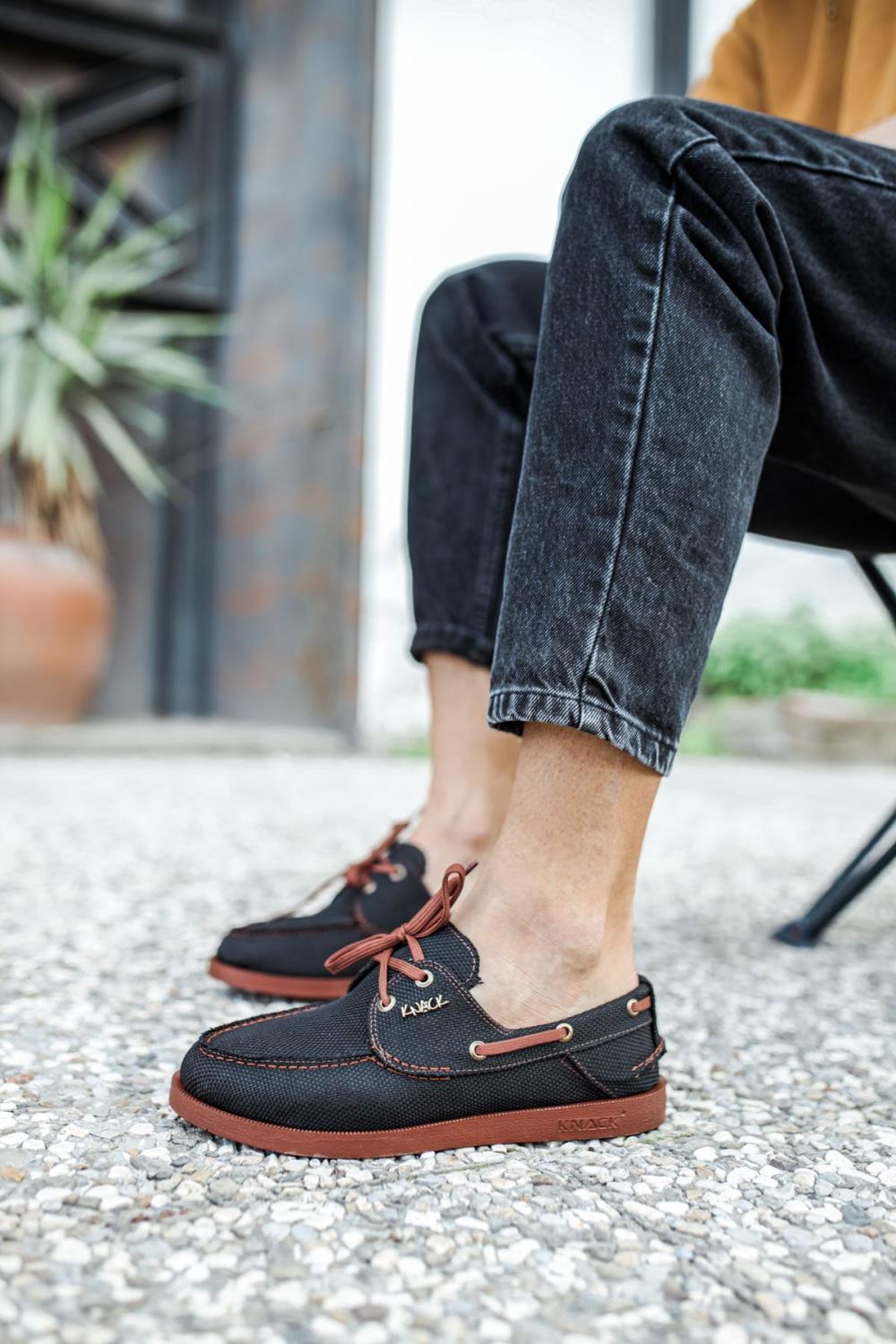 Men's Seasonal Linen Shoes 008 Black (Brown Sole) - STREETMODE ™