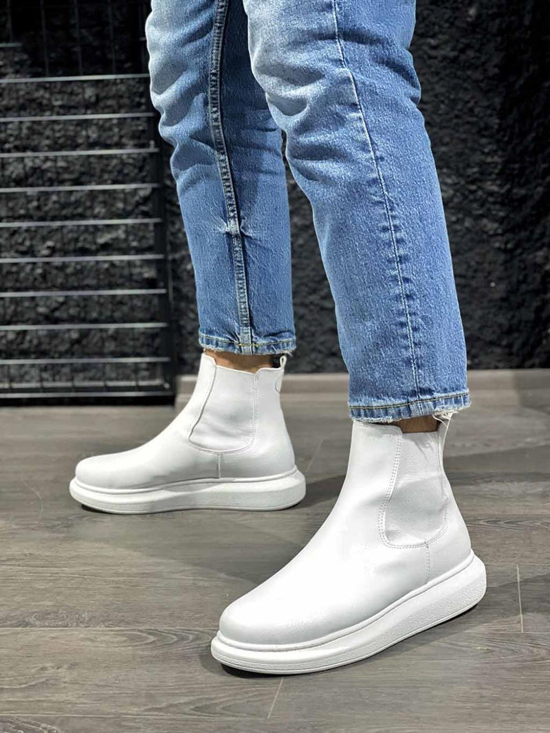Men's High Sole Shoes Boot 111 White - STREETMODE ™