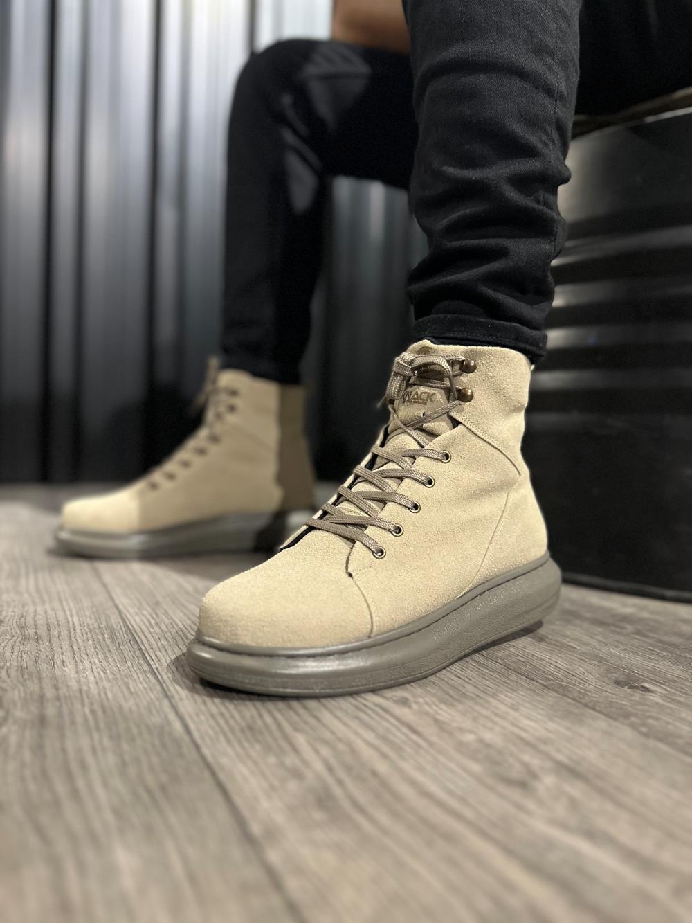 Men's High Sole Shoes Boot B-080 Mink Suede - STREETMODE ™