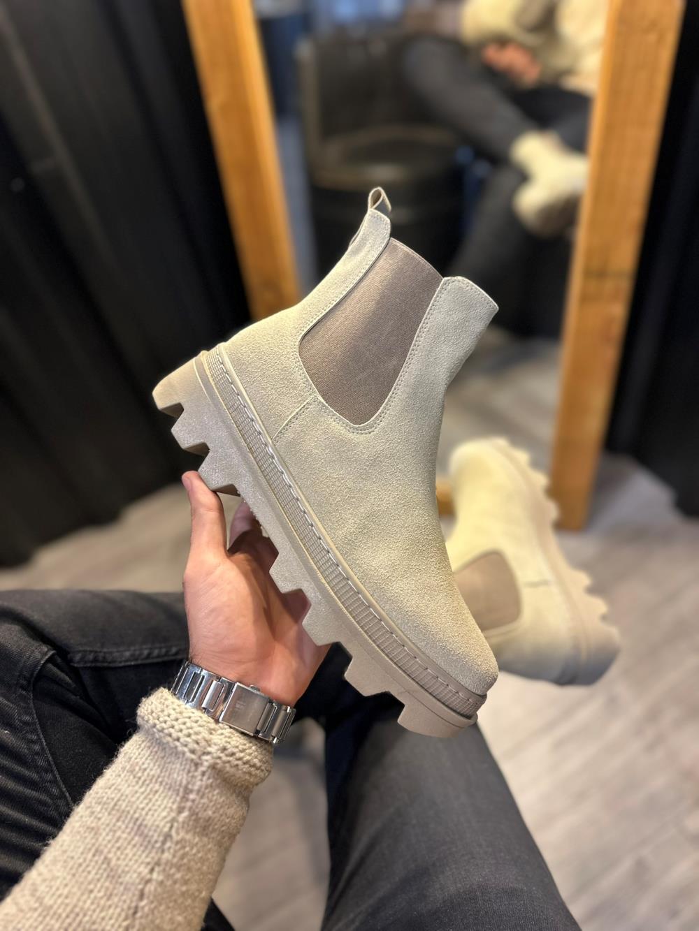 Men's High Sole Chelsea Boots 113 Mink Suede - STREETMODE ™