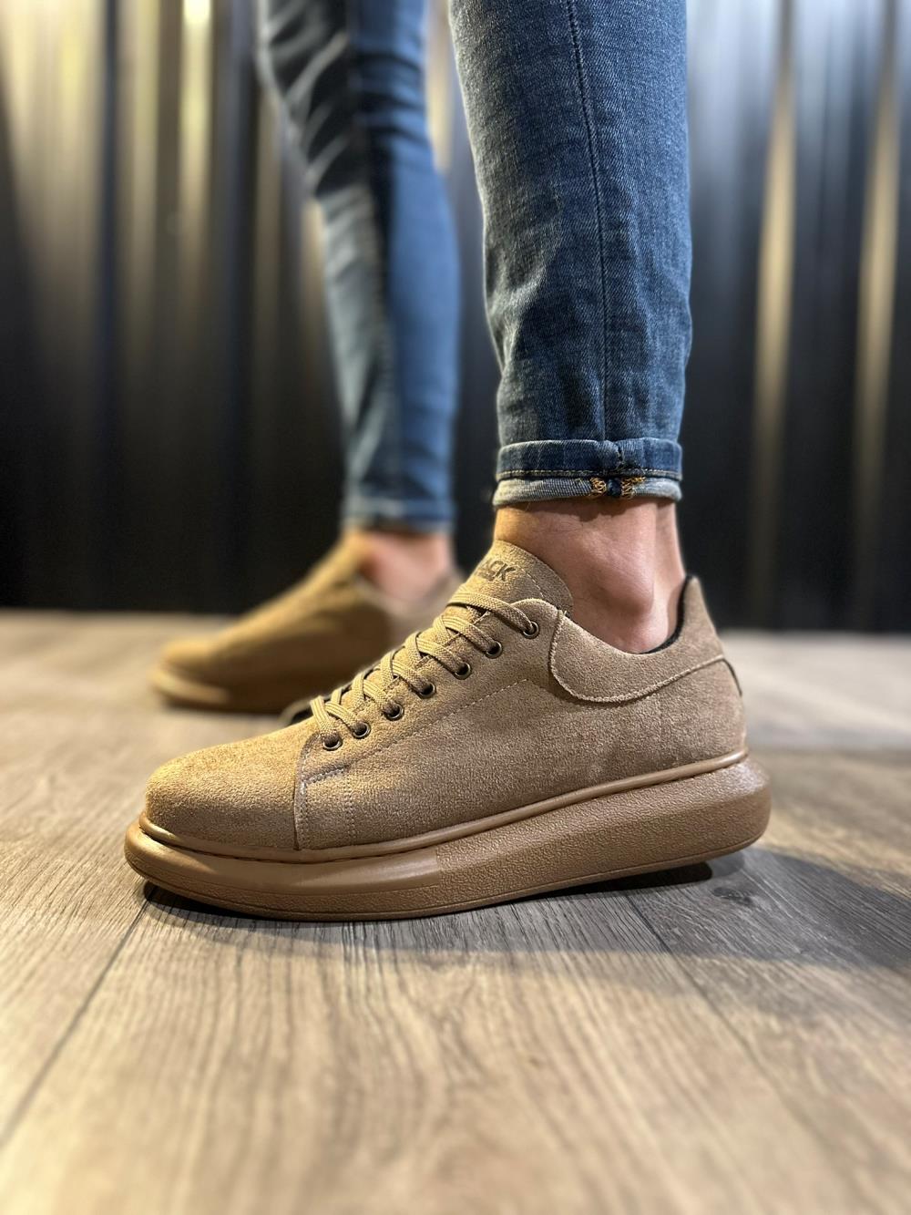 Men's High Sole Casual Shoes 044 Camel (Suede) - STREETMODE ™