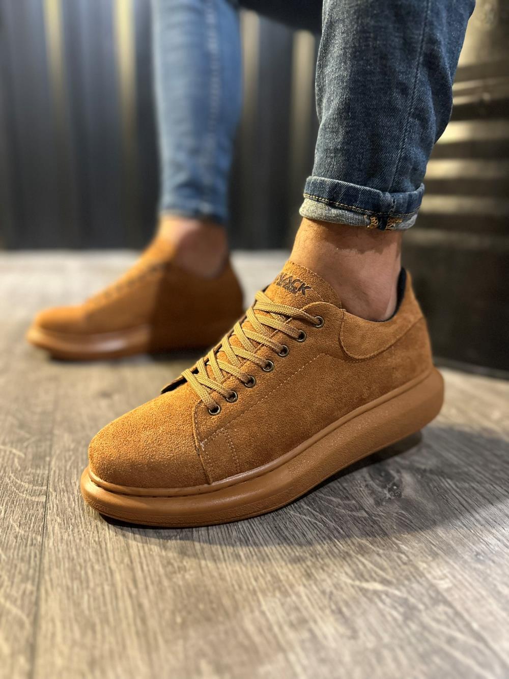 Men's High Sole Casual Shoes 044 Brown Suede - STREETMODE ™