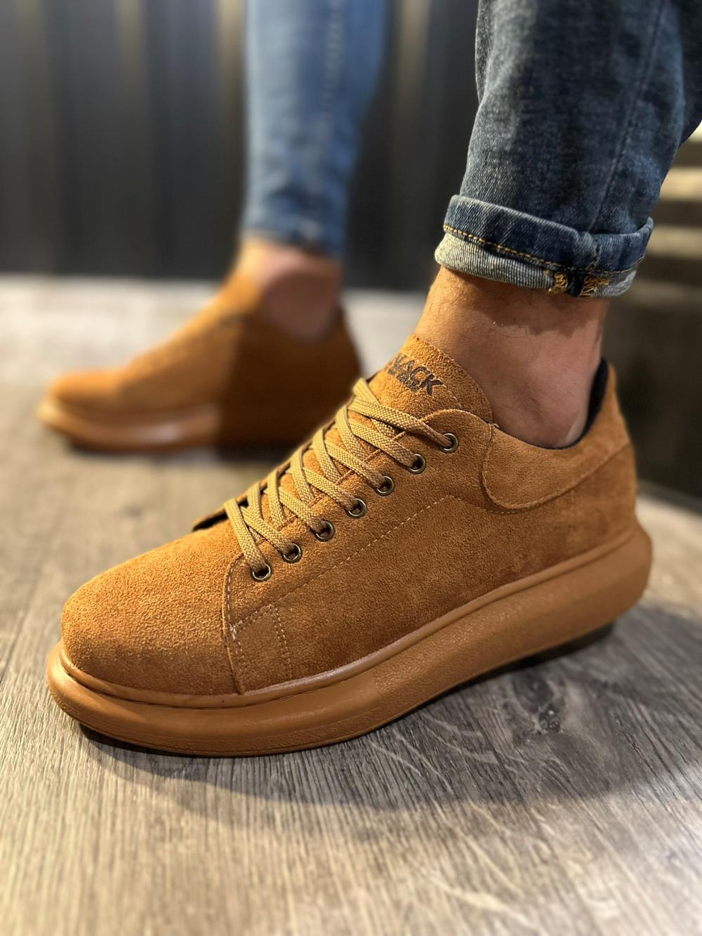 Men's High Sole Casual Shoes 044 Brown Suede - STREETMODE ™