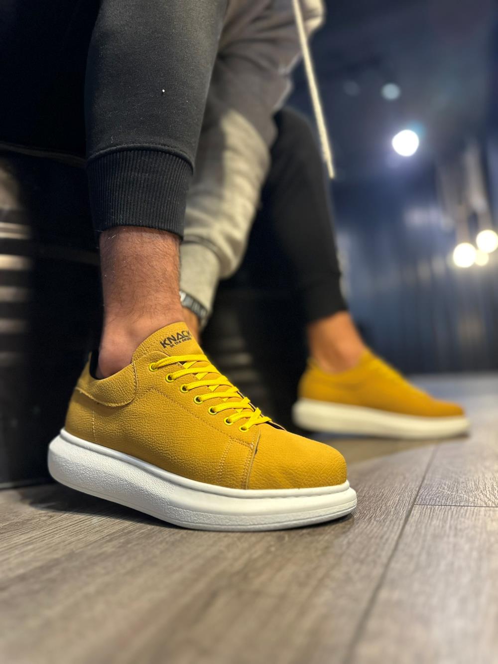 Men's High Sole Casual Shoes 045 Yellow (White Sole) - STREETMODE ™