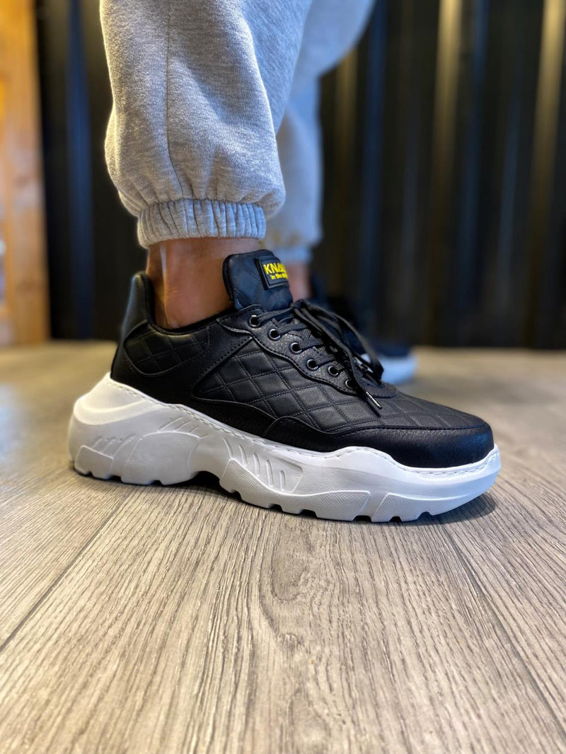 STM Men's High Sole Casual sneakers Shoes N75 Quilted Black (White Sole) - STREETMODE ™