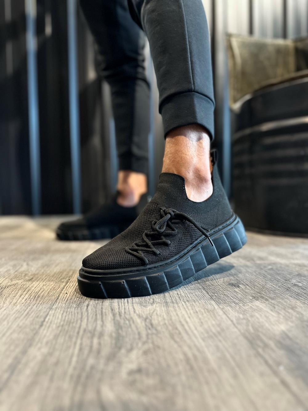 Men's High Sole Casual Suede Sneakers Shoes 1025 Black (Black Sole) - STREETMODE ™