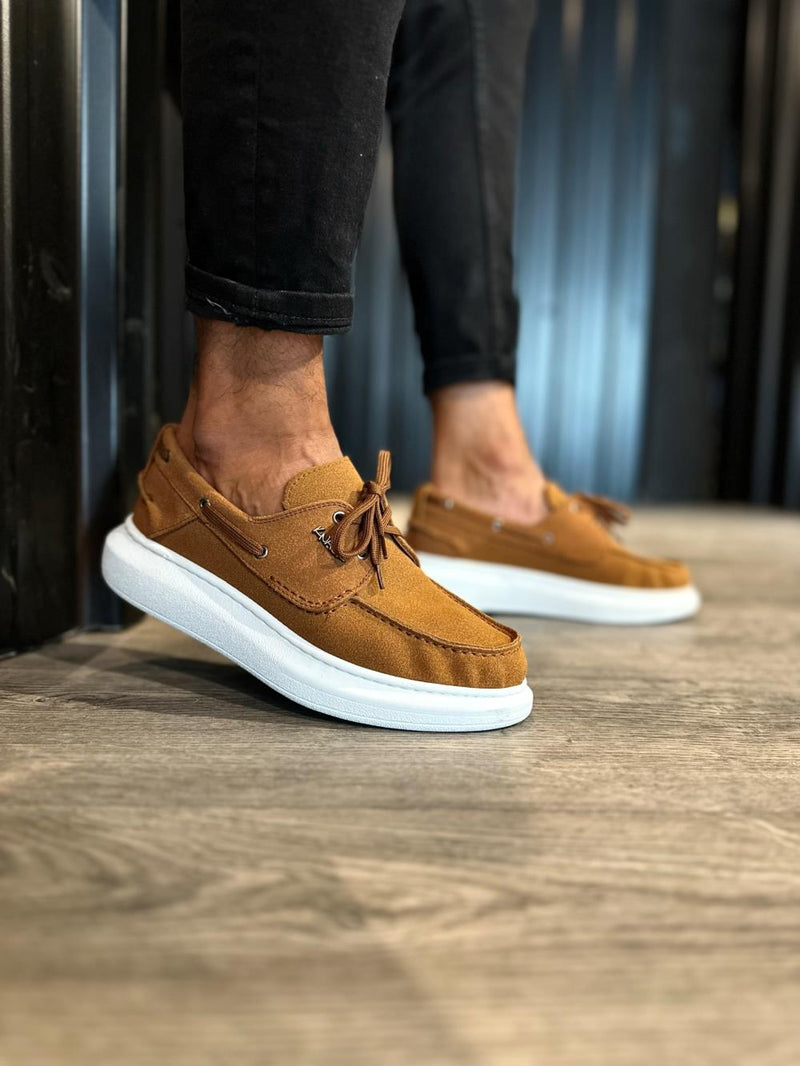 Men's High Sole Seasonal Suede Casual Shoes 009 Brown - STREETMODE ™