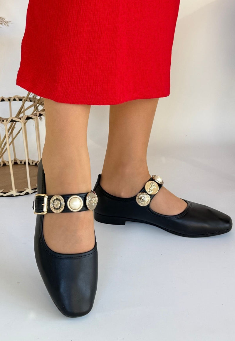 Women's Black Leather Ballerina Shoes - STREETMODE ™