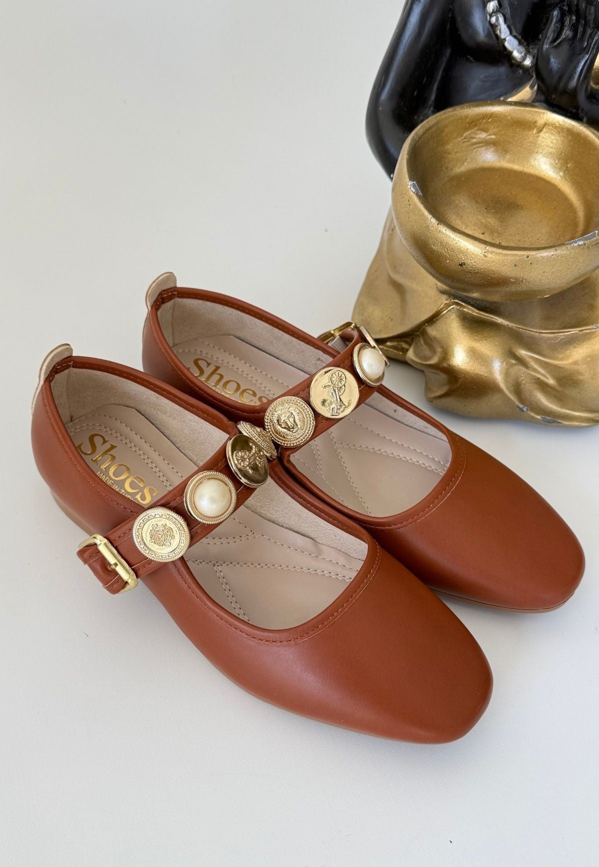 Women's Brown Leather Ballerina Shoes - STREETMODE ™