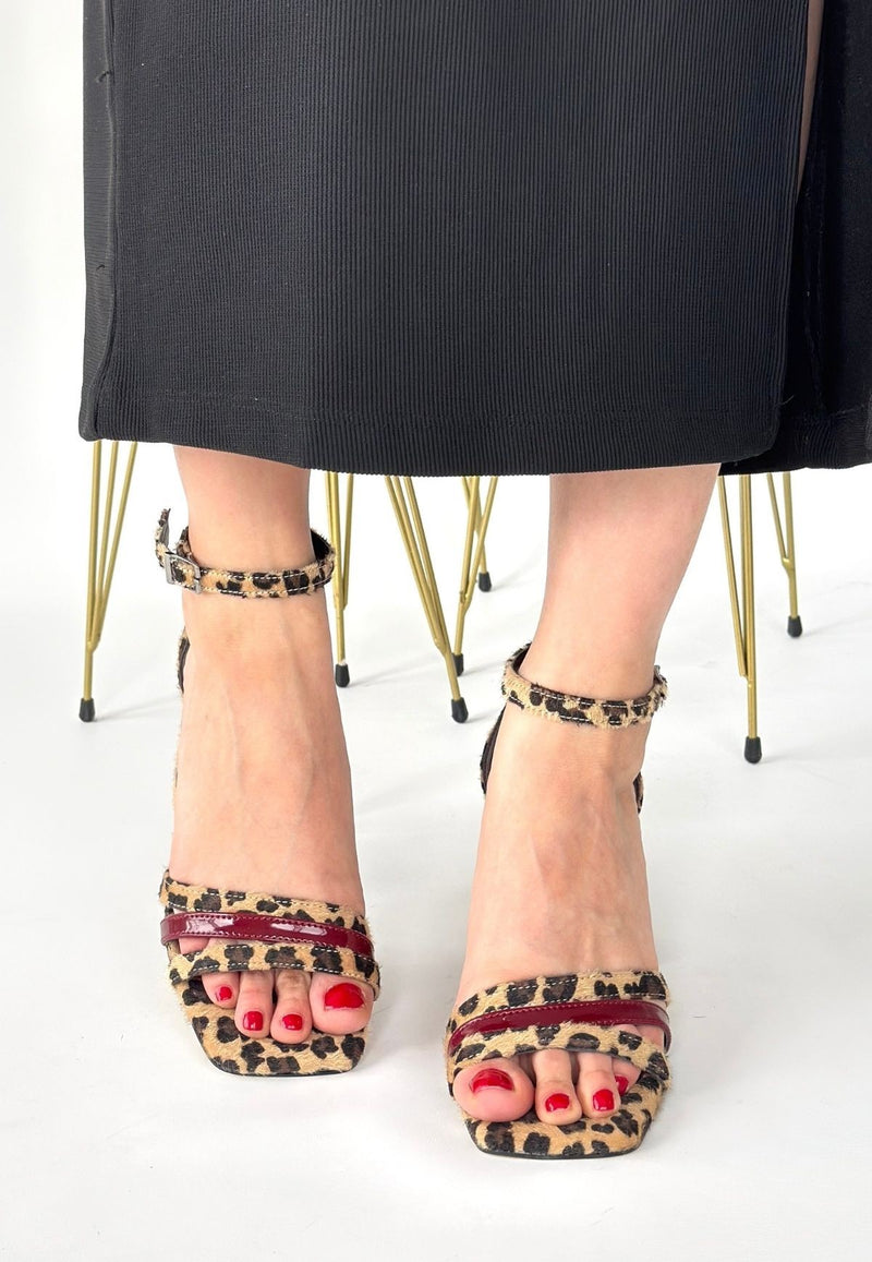 Women's Leopard Suede Burgundy Patent Leather Detailed Shoes - STREETMODE ™