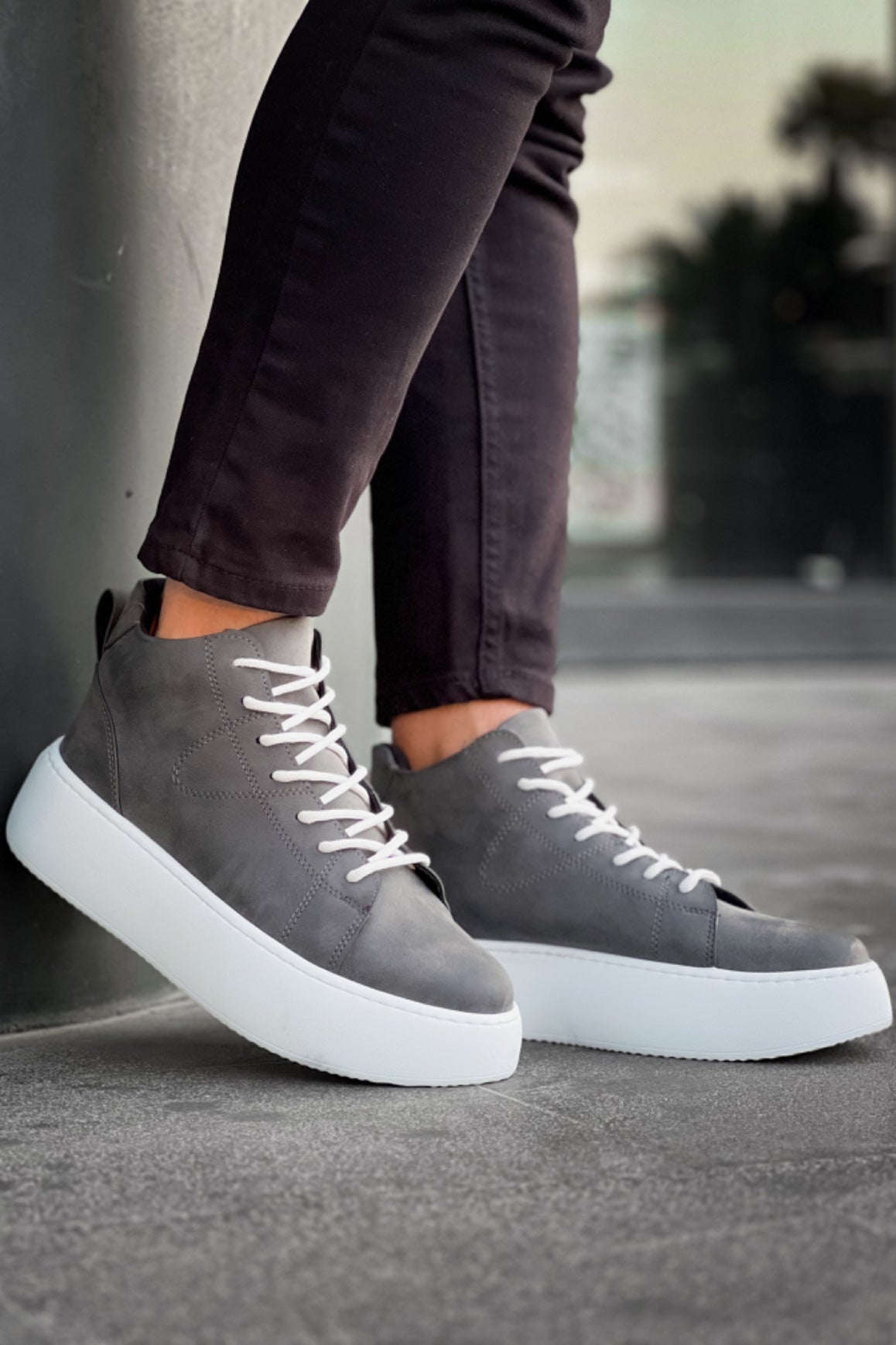 LE10 Lace-Up Men's High White Sole Anthracite Sports Boots - STREETMODE ™
