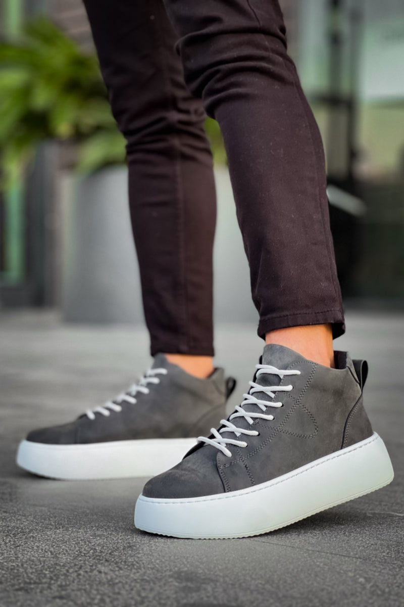 LE10 Lace-Up Men's High White Sole Anthracite Sports Boots - STREETMODE ™
