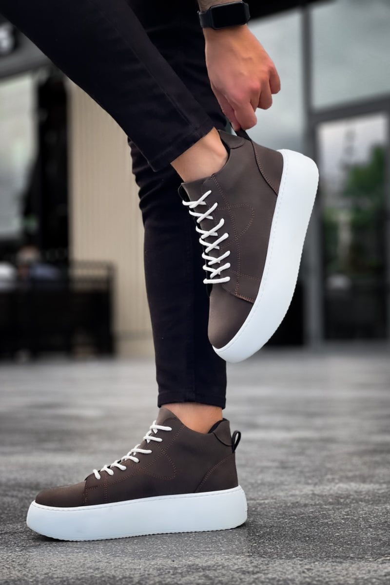 LE10 Lace-Up Men's High White Sole Brown Sports Boots - STREETMODE ™