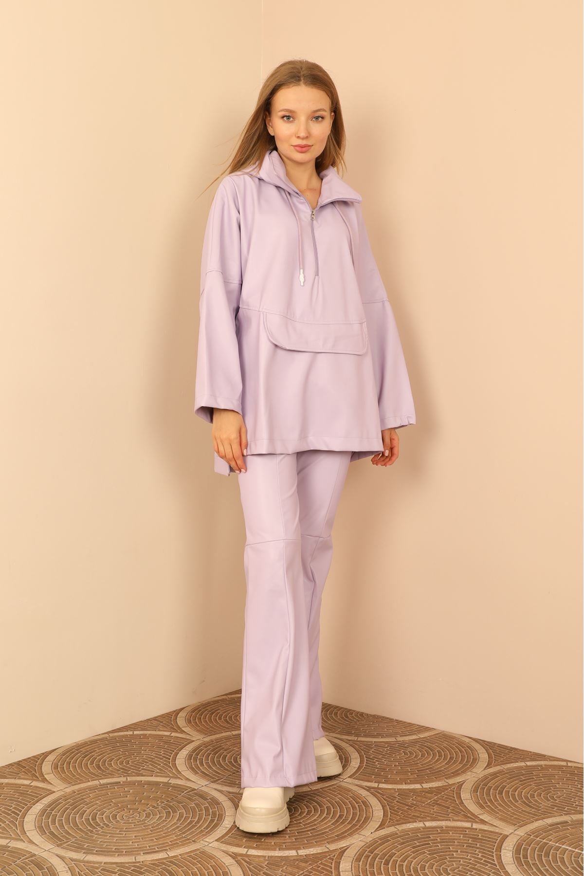Leather Fabric Long Skinny Fit Spanish Women's Trousers-Lilac - STREETMODE ™