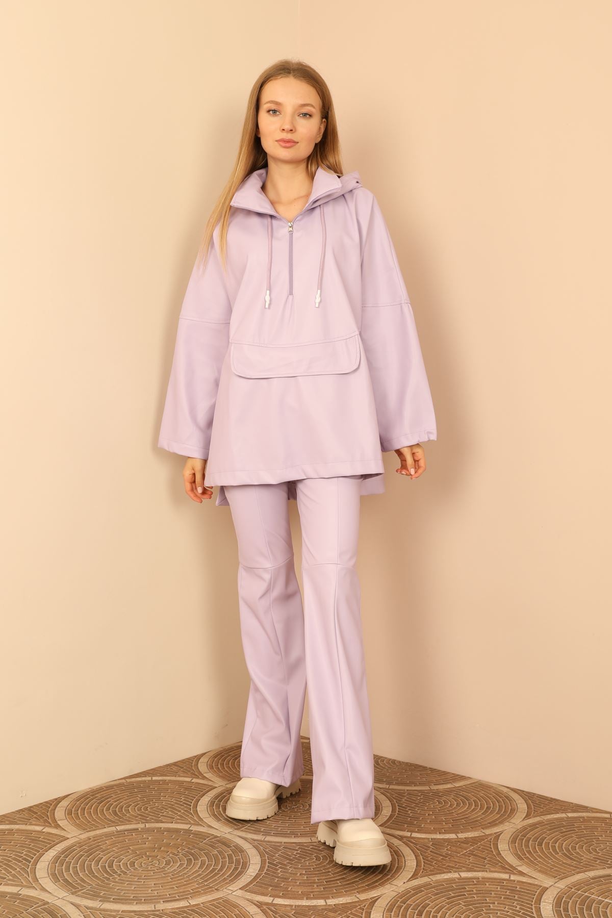 Leather Fabric Long Skinny Fit Spanish Women's Trousers-Lilac - STREETMODE ™