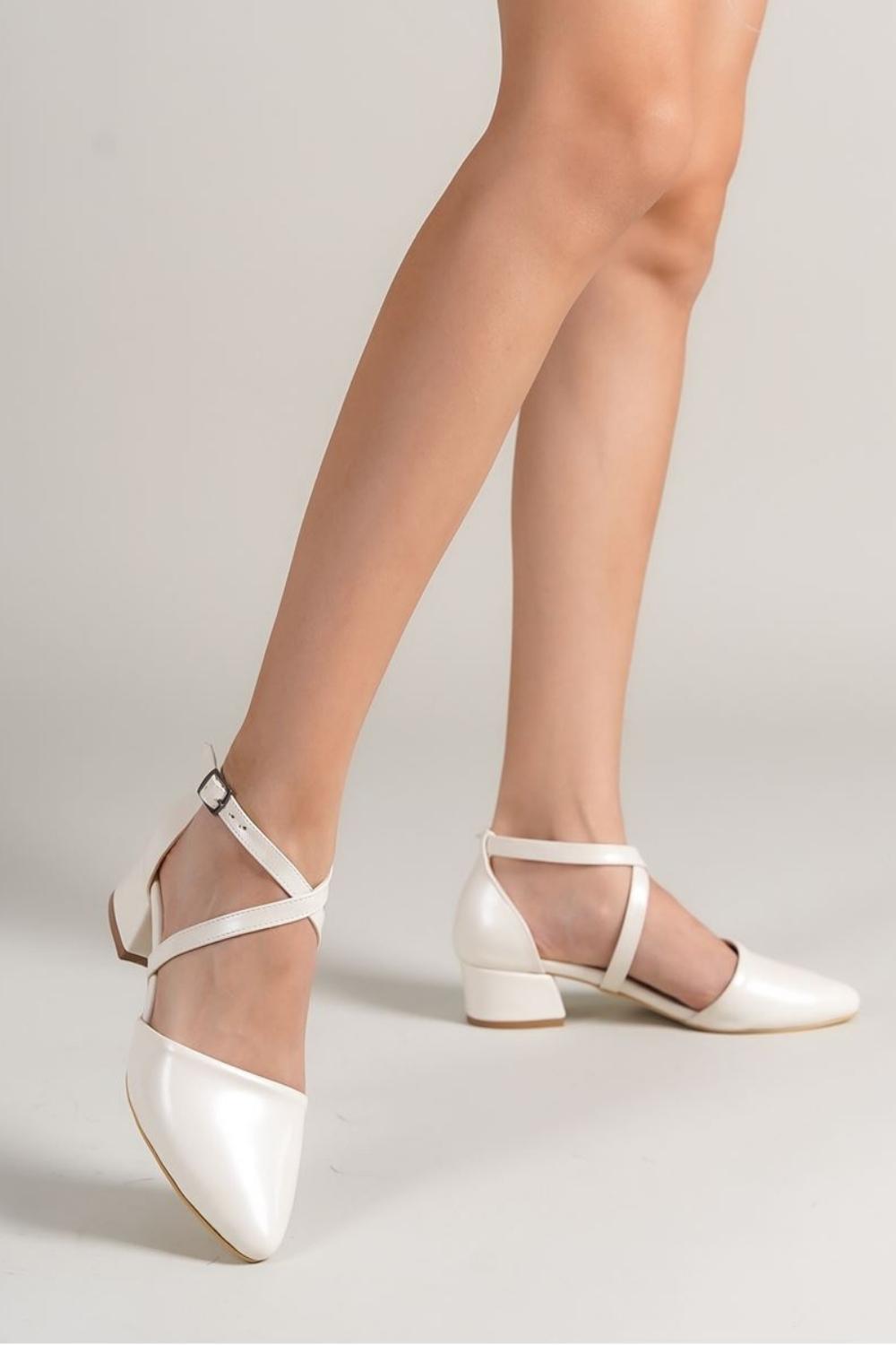 Letha White Pearl Detailed Heeled Women's Shoes - STREETMODE ™