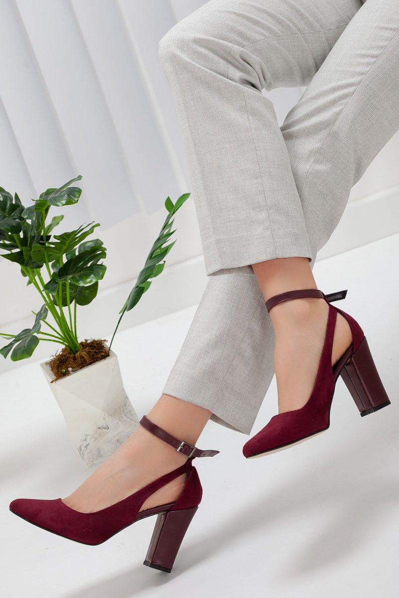 Women's Lillian Claret Red Suede Heeled Shoes - STREET MODE ™