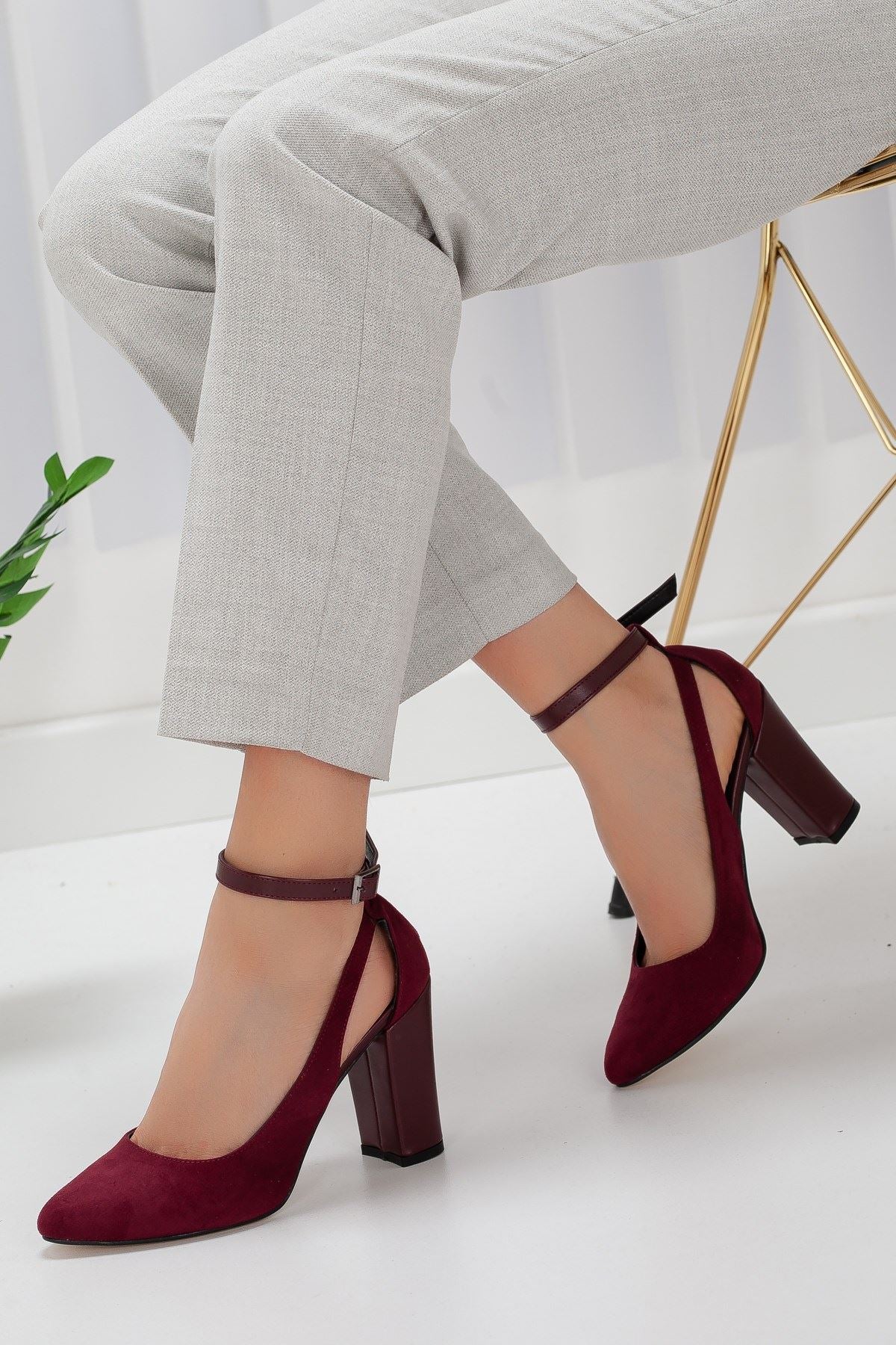 Women's Lillian Claret Red Suede Heeled Shoes - STREET MODE ™