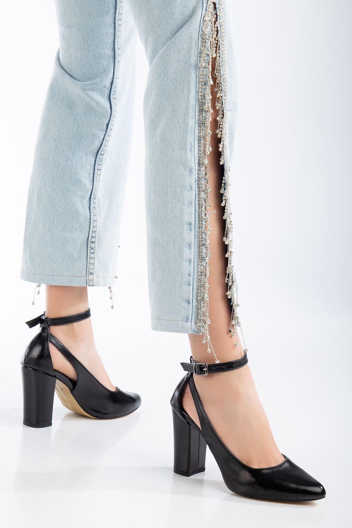 Lillian Heeled Black Shiny Skin Heeled Women's Shoes - STREETMODE ™