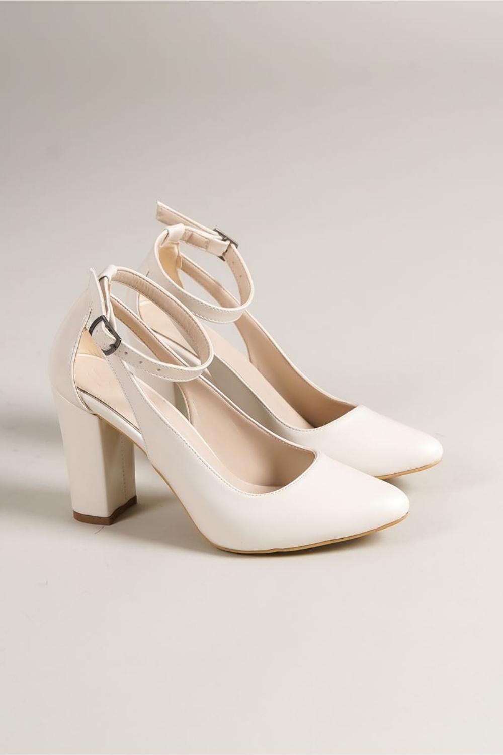 Lillian Heeled White Pearl Detailed Heeled Women's Shoes - STREETMODE ™