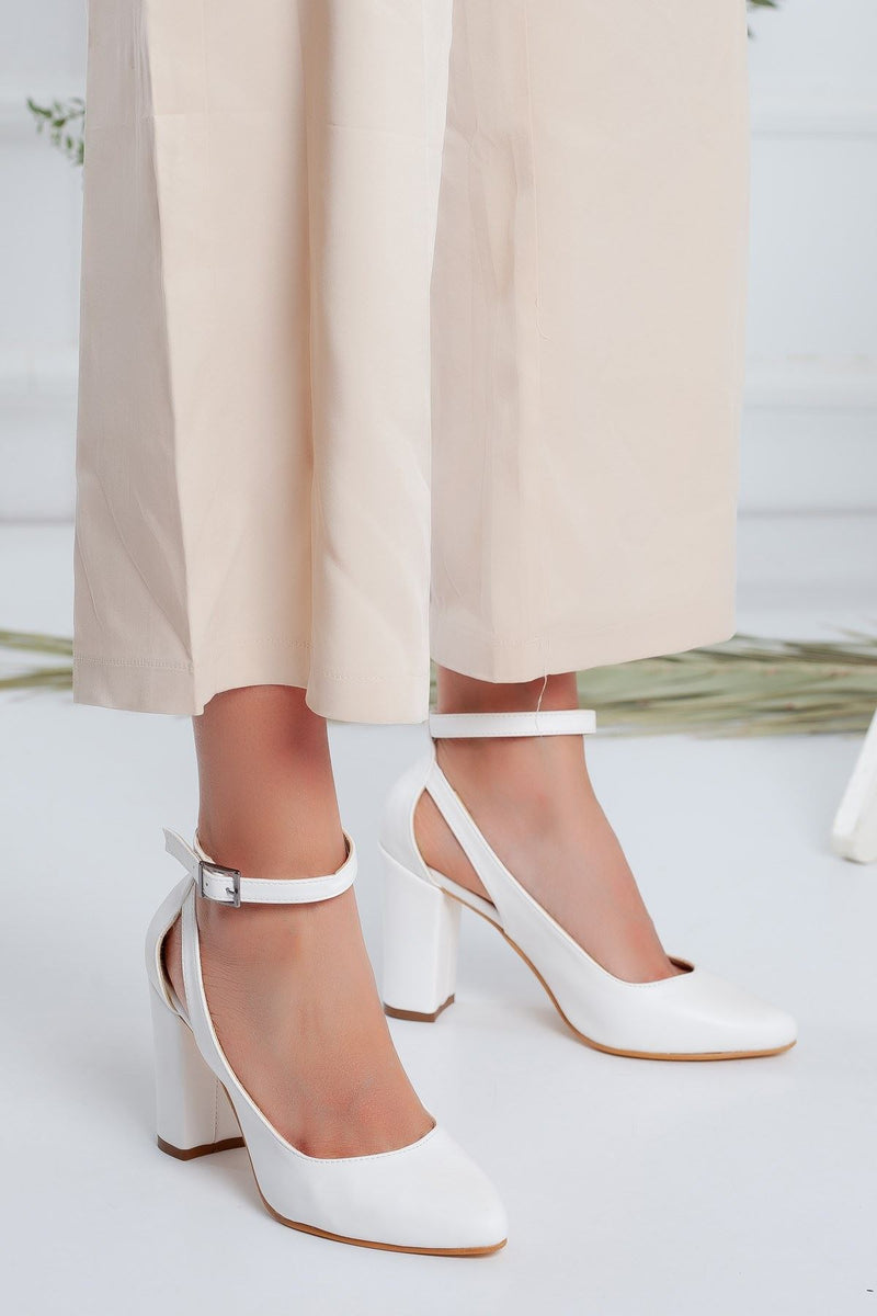 Women's Lillian Heels White Skin Shoes - STREETMODE ™