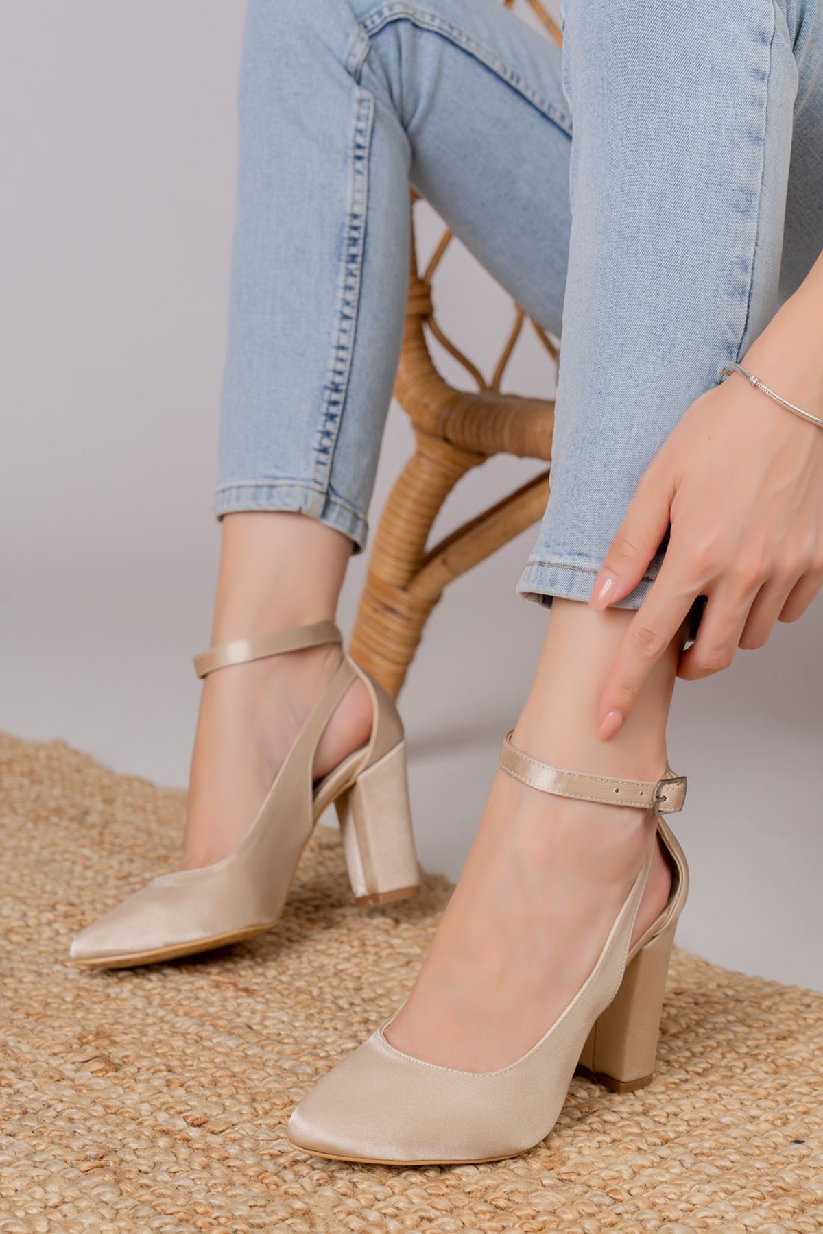 Lillian Heels Cream Satin Heels Women's Shoes - STREETMODE ™