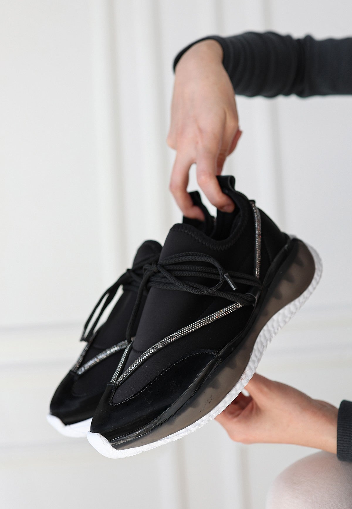 Women's Black Patent Leather Lace-Up Sneakers - STREETMODE ™