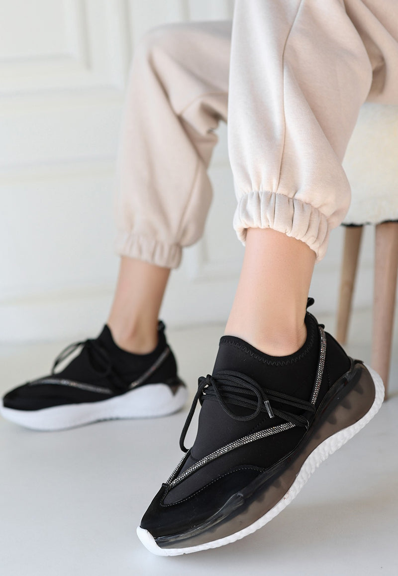 Women's Black Patent Leather Lace-Up Sneakers - STREETMODE ™