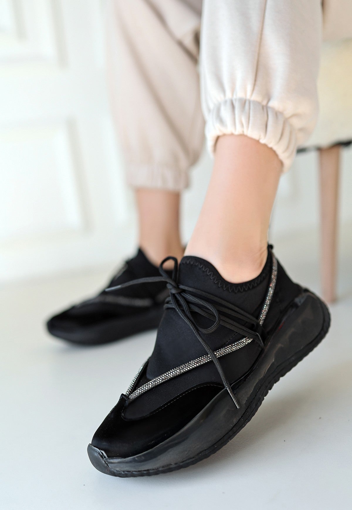 Women's Black Patent Leather Black Based Lace-Up Sneakers - STREETMODE ™